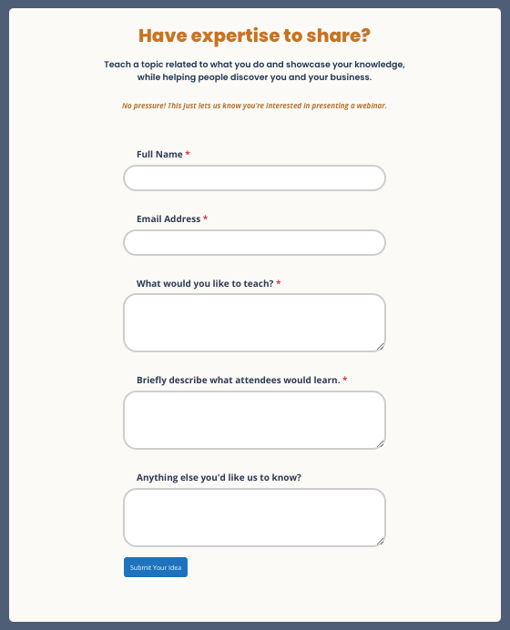 submit your request to present a webinar